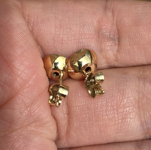 Solid Gold Garnet Bezel Stud Earrings - Picture 3 of 5